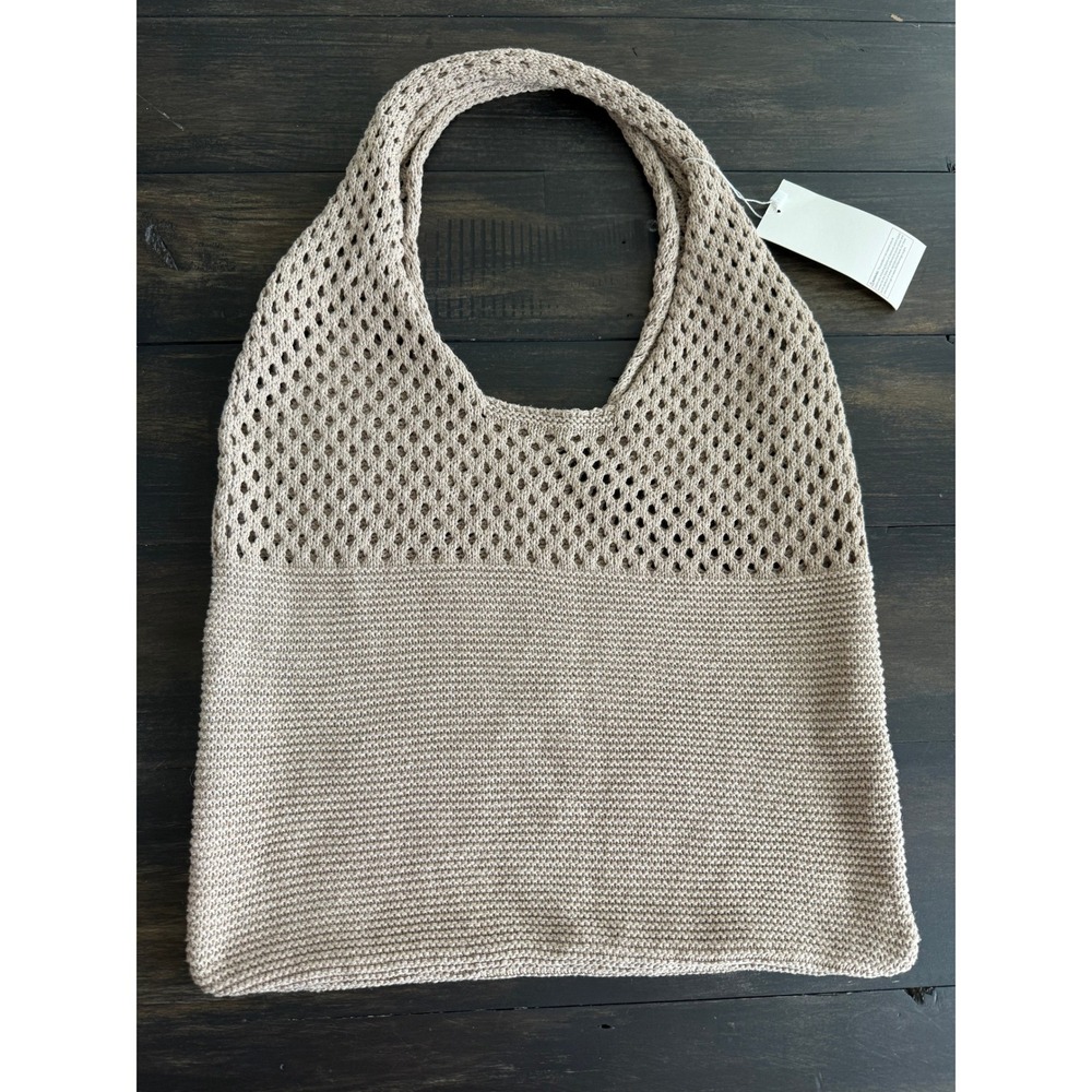 Ninexis NWT Neutral Beige Stretchy Open Knit Farmer's Market Summer Shoulder Bag - Picture 5 of 8